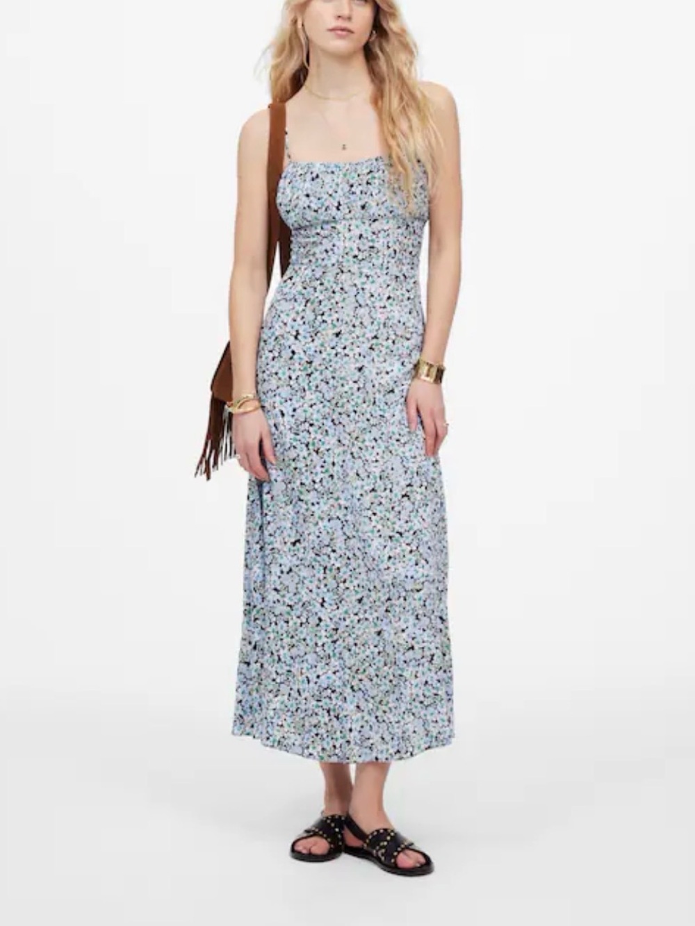 Madewell Blue black tan Floral Maxi Dress size 12
